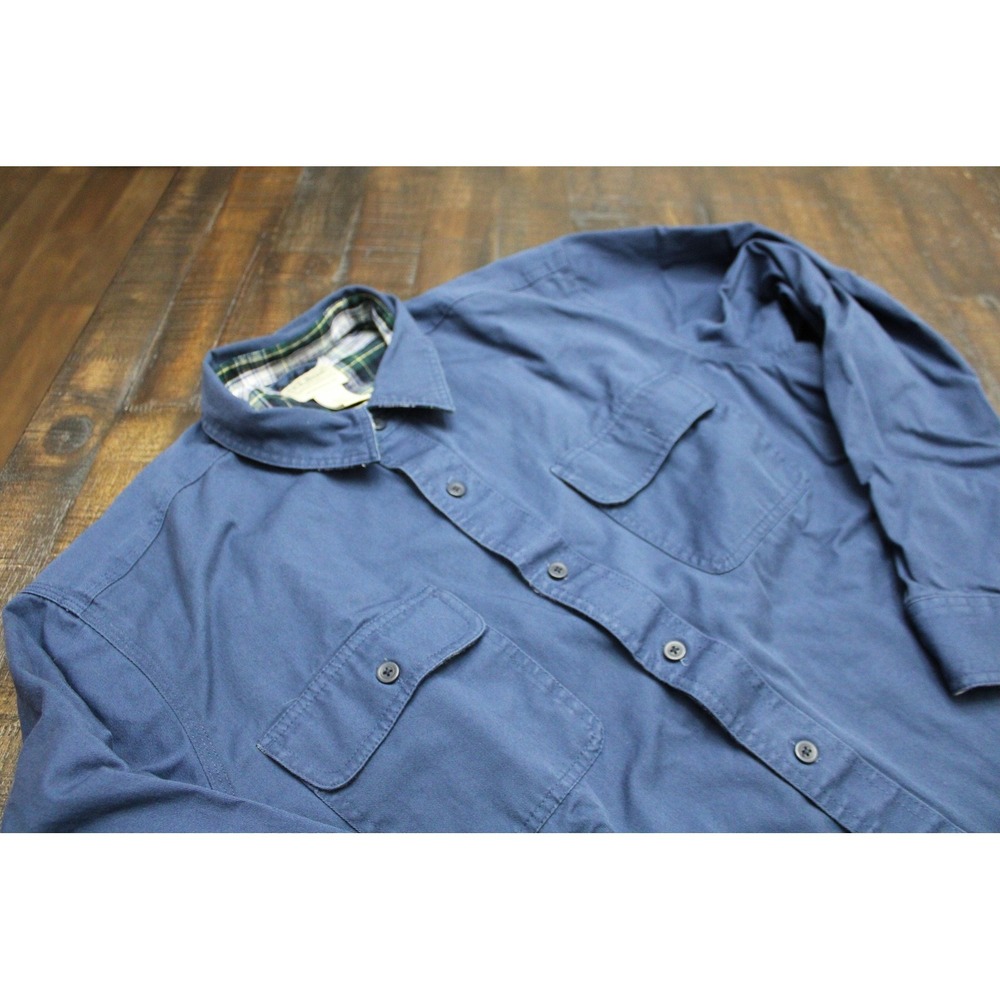 L.L. Bean Jacket Mens Large Blue Canvas Flannel Lined Button Front Shacket